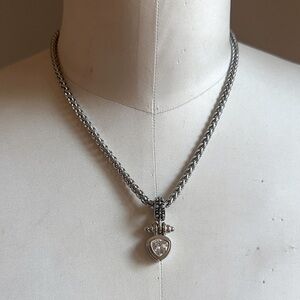 Large CZ Pendant Necklace with Twisted Silver Tone Chain, Yurman Style Gold Tone